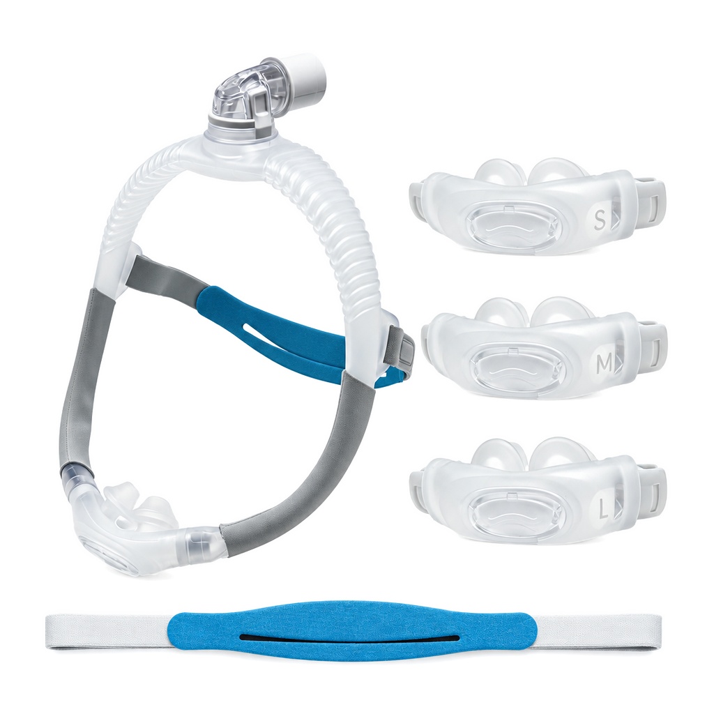 Silicone Mask Bracket - AirFit P30i 鼻用ピロー付きCPAPマスク。ヘッドギアフレーム、シリコン製ピロークッション付き。S/M/Lサイズ。睡眠時無呼吸症候群の緩和、いびき防止、健康維持に。